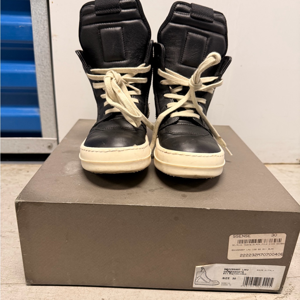 Rick Owens Geobasket Black And White Kids High-Top Sneakers